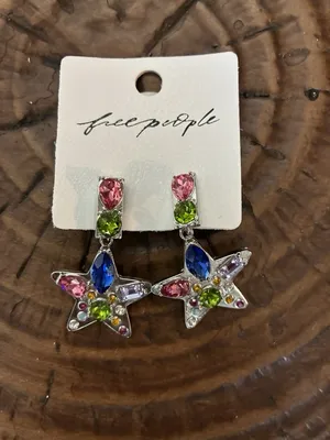 Free People NancyAnn Star Multicolor Crystal Drop Earrings Metal Fashion Jewelry thumbnail 5