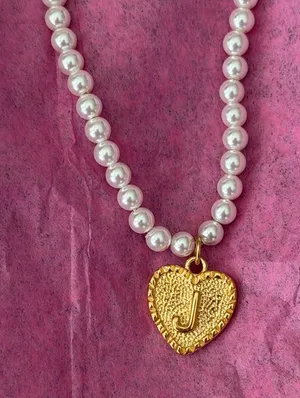 Caritate pearl and gold initials j heart necklace thumbnail 1