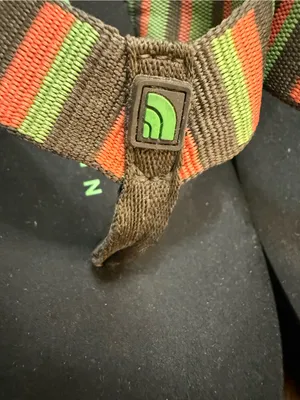 The North Face Size 8 Black Flip Flops with Green, Orange, and Brown Straps thumbnail 5