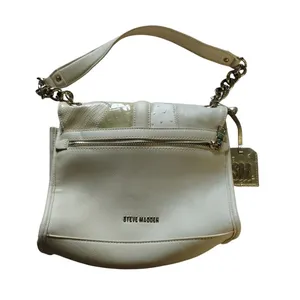Steve Madden Padlock Flip Satchel Cream Patchwork Neutral Shoulder/Handbag Purse thumbnail 2