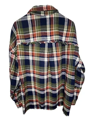 BKE Raw Hem Frayed Hem Plaid Long Sleeve Boyfriend Flannel Shirt Shacket thumbnail 4
