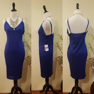 Iris Fitted Blue Spegetti Strap Dress Size Large thumbnail 3