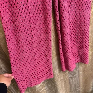 Free People Beach Sola Fiji Hot Pink Open Knit Wide Leg Pants Medium NWOT thumbnail 3