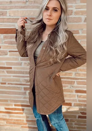 Love Tree Brown long quilted jacket thumbnail 1