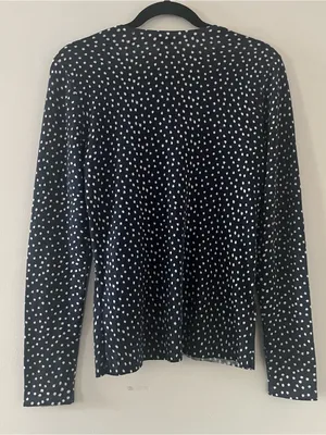Ann Taylor Silk Cashmere Navy Blue Polka Dot Button Up Cardigan Small Teacher thumbnail 6