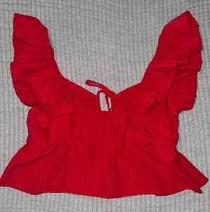 Shein Red Ruffle Sleeve Tie Front Peplum Top thumbnail 4