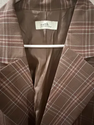 Earth Women’s Plaid Brown Double-Breasted Blazer Suit Jacket thumbnail 4