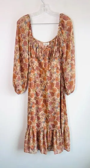 Solaí The Label Peach-Orange‎ Boho Floral Maxidress | Size S thumbnail 1