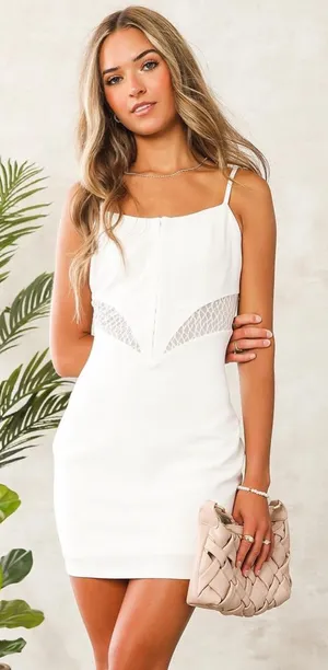 (The Buckle) Privy Bustier Mesh Inset White Mini Glam Dress Size Small thumbnail 1