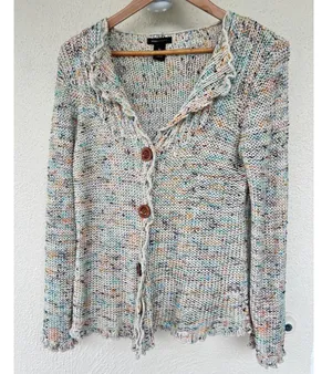 BCBGMAXAZRIA XL Multicolor Knit Cardigan Boho Chunky Sweater Button Up Fairy thumbnail 2