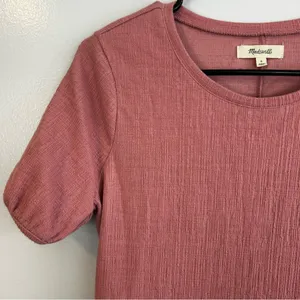 Madewell Crosshatch Short Puff-Sleeve Faux-Wrap Mini Dress Pink Mauve Size Small thumbnail 5