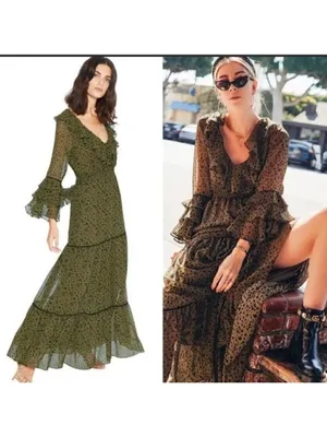 Misa LosAngeles Dress chiffon Green Dot Ruffle whimsigoth fairy festival boho XS thumbnail 2