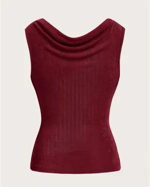 Solid Color Minimalist Scoop Neck Sleeveless Tank Top Red Size M thumbnail 2