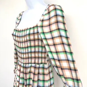 Maeve Anthropologie Plaid Smocked Maxi Dress XS Cottagecore Prairie Long‎ Sleeve thumbnail 4