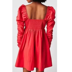 Free People Lindsay Mini Dress S Coral Pink Puff Sleeve Coastal Resort Cruise thumbnail 11