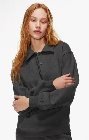 Aritzia Tna Cozy Af Fleece Dark Gray Henley Oversized Sweatshirt thumbnail 1