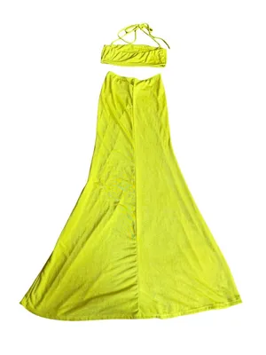 Tresser Chartreuse Twist Front Bandeau Maxi Skirt Set Small Women's thumbnail 2
