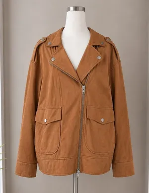 Future Collective Reese Blutstein Brown Faux Suede Moto Jacket Small NEW thumbnail 1
