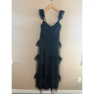 Lulus Pure Radiance Black Mesh Swiss Dot Tier Maxi Dress Size medium Whimsigoth thumbnail 4