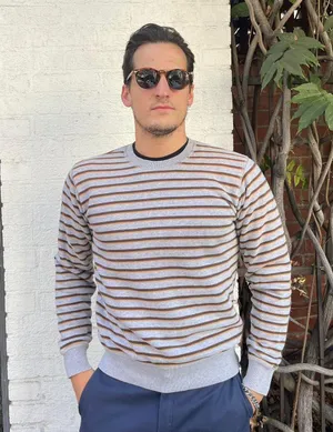 H&M men’s striped gray crewneck sweatshirt thumbnail 2