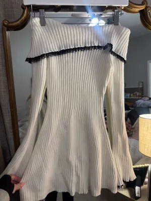 SheIn White and Black Lace Sweater Dress thumbnail 5