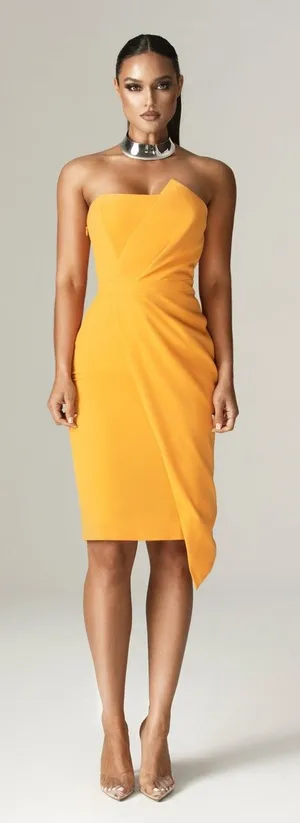 Aliava Eliana Crepe corset Midi Dress Orange thumbnail 1