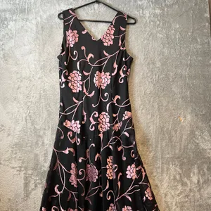 Vintage Y2K Black‎ Pink Floral Ruffle Hem Dress Cottagecore Coquette Sz 14 thumbnail 5