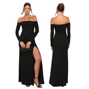 Lulus Alluring Sophistication Black Off-the-Shoulder Maxi Dress size Large NWT thumbnail 2