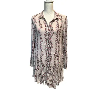 Free People Floral Button Up‎ Tunic Shirt Dress Long Sleeve Retro Boho Medium thumbnail 4