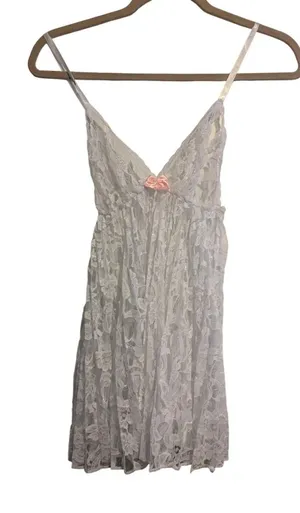 Vintage Fredericks of Hollywood White Lace Babydoll Chemise Pink Bow‎ Medium thumbnail 1