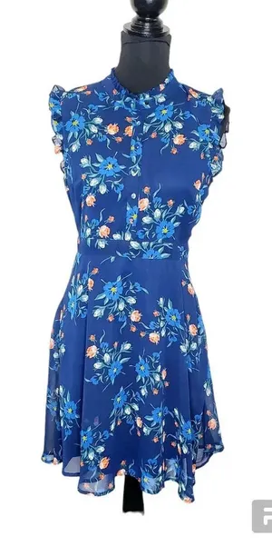 Lulu's‎ Blue Floral Mock Neck Dress thumbnail 1