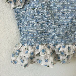 NWT LOVESHACKFANCY Wrennly Top in Powder Blue and White thumbnail 6
