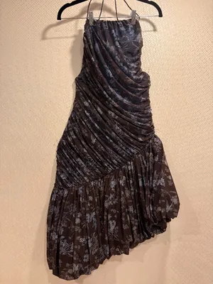 Let Me Be Blue Printed Asymmetrical Ruched Polyester Midi Dress Sz XS Boho Chic thumbnail 2