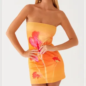 NWT Peppermayo Caroline Floral Mini Dress Orange Strapless Tube Bodycon Size 10 thumbnail 1