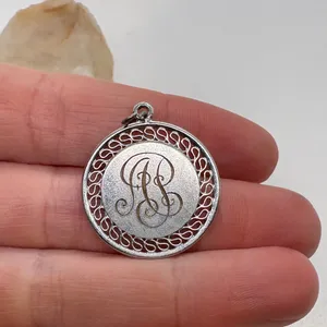 Vintage 1971-1972 Co Capt Peppers Monogrammed Round Scroll Border Pendant Silver thumbnail 4