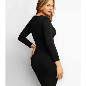 NWT Popilush The Shapewear Dress‎ Long Sleeve Midi in Black Sz XS $100 thumbnail 4