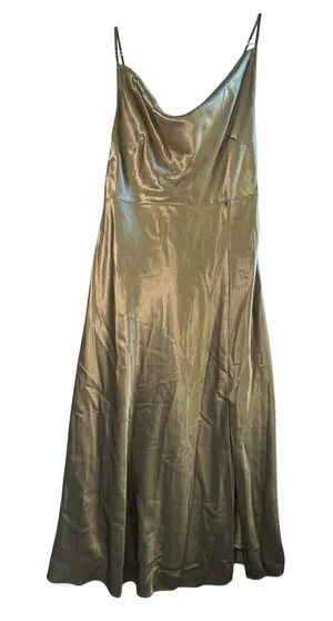 Birdy Grey Lydia Satin Dress Sage Bridesmaid‎ Cowl Neck Maxi Slit L Formal Slip thumbnail 1