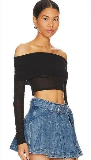 Superdown Camille Off Shoulder Top in Black thumbnail 1