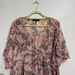 Adrienne Vittadini Pink Floral Peplum Blouse Sz XL thumbnail 3
