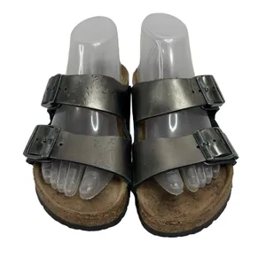 Birkenstock Arizona Size 37 US 6 6.5 Leather Sandals Anthracite Metallic Pewter thumbnail 2