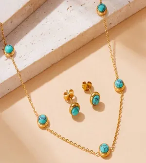 Boutique Two-Piece Turquoise Earring and necklace set thumbnail 2