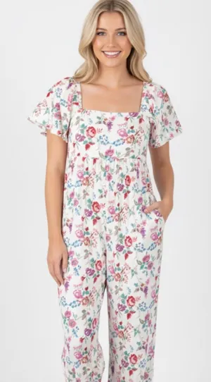 &Merci Floral Puff Sleeve Jumpsuit size large thumbnail 1