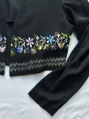John Roberts VTG Y2k Black Embroidered Cropped Blazer Jacket S8 thumbnail 4