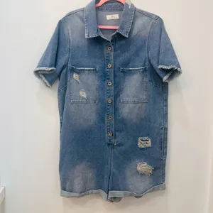 Sunland boutique Cotton Denim Romper With Distressed Detail in Denim sz … thumbnail 2