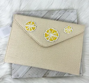 NWT Colorplay Lemon Slice Woven Straw Summer Clutch Bag thumbnail 1
