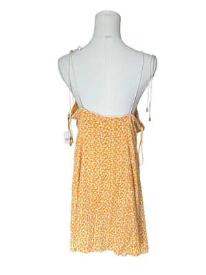 Free People - NWT Kai Mini Dress Yellow Geometric Print Tie Strap Sz L thumbnail 5
