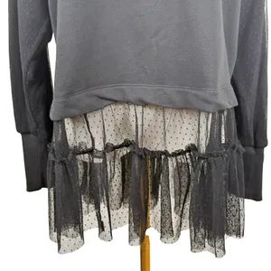 Anthropologie Black Tulle Sweatshirt Sheer Swiss Dot Ruffle Lace Oversized MED thumbnail 7