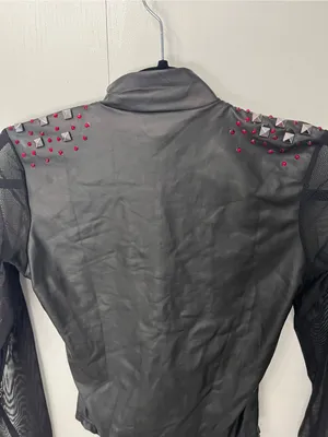 WEISSMAN Leather Zip Up Mesh Sleeves One Piece Bodysuit Jazz Dance Costume Sz S thumbnail 3