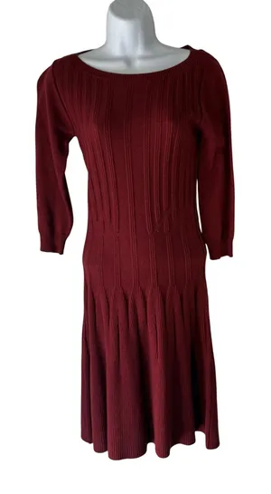 Max Studio Dress Y2k Medium Red Sweater Knit‎ Fit Flare Ribbed Pullover thumbnail 1
