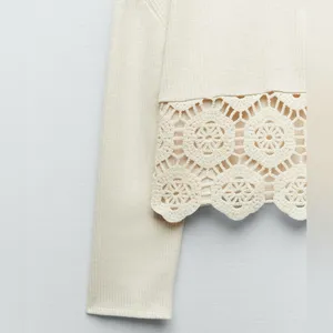 ZARA Beige Ecru Crocheted‎ Long Sleeve Sweater Sweatshirt Top Shirt Size Small thumbnail 5
